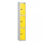 3 Tier - Steel Locker Sloping Top - Pearlsilver Bodyyellow Door - Cam Lock - H 1950 X W 300 X D 450 436222