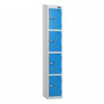 4 Tier - Steel Locker Sloping Top - Pearlsilver Bodycobalt Door - Cam Lock - H 1950 X W 300 X D 450 436231
