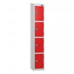4 Tier - Steel Locker Sloping Top - Pearlsilver Bodyred Door - Cam Lock - H 1950 X W 300 X D 450 436232