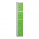 4 Tier - Steel Locker Sloping Top - Pearlsilver Bodygreen Door - Cam Lock - H 1950 X W 300 X D 450 436233