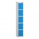 5 Tier - Steel Locker Sloping Top - Pearlsilver Bodycobalt Door - Cam Lock - H 1950 X W 300 X D 450 436244