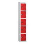 5 Tier - Steel Locker Sloping Top - Pearlsilver Bodyred Door - Cam Lock - H 1950 X W 300 X D 450 436245