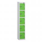 5 Tier - Steel Locker Sloping Top - Pearlsilver Bodygreen Door - Cam Lock - H 1950 X W 300 X D 450 436246
