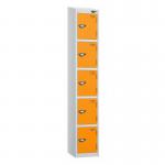 5 Tier - Steel Locker Sloping Top - Pearlsilver Bodyorange Door - Cam Lock - H 1950 X W 300 X D 450 436247