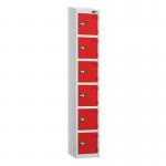 6 Tier - Steel Locker Sloping Top - Pearlsilver Bodyred Door - Cam Lock - H 1950 X W 300 X D 450 436258