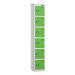 6 Tier - Steel Locker Sloping Top - Pearlsilver Bodygreen Door - Cam Lock - H 1950 X W 300 X D 450 436259