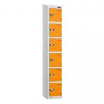 6 Tier - Steel Locker Sloping Top - Pearlsilver Bodyorange Door - Cam Lock - H 1950 X W 300 X D 450 436260