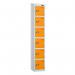 6 Tier - Steel Locker Sloping Top - Pearlsilver Bodyorange Door - Cam Lock - H 1950 X W 300 X D 450 436260