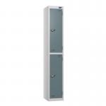 2 Tier - Steel Locker Flat Top - Pearl Silverbodyslate Grey Door - Cam Lock - H 1800 X W 300 X D 300 436856