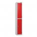 2 Tier - Steel Locker Flat Top - Pearlsilver Bodyred Door - Cam Lock - H 1800 X W 300 X D 300 436860