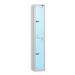 2 Tier - Steel Locker Flat Top - Pearl Silverbodyribbon Blue Door - Cam Lock - H 1800 X W 300 X D 300 436866