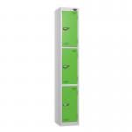3 Tier - Steel Locker Flat Top - Pearlsilver Bodygreen Door - Cam Lock - H 1800 X W 300 X D 300 436874