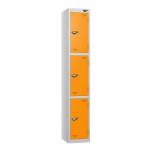 3 Tier - Steel Locker Flat Top - Pearlsilver Bodyorange Door - Cam Lock - H 1800 X W 300 X D 300 436875