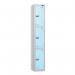 3 Tier - Steel Locker Flat Top - Pearl Silverbodyribbon Blue Door - Cam Lock - H 1800 X W 300 X D 300 436879
