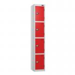 4 Tier - Steel Locker Flat Top - Pearlsilver Bodyred Door - Cam Lock - H 1800 X W 300 X D 300 436886