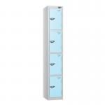 4 Tier - Steel Locker Flat Top - Pearl Silverbodyribbon Blue Door - Cam Lock - H 1800 X W 300 X D 300 436892