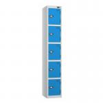 5 Tier - Steel Locker Flat Top - Pearlsilver Bodycobalt Door - Cam Lock - H 1800 X W 300 X D 300 436898