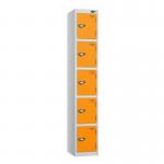 5 Tier - Steel Locker Flat Top - Pearlsilver Bodyorange Door - Cam Lock - H 1800 X W 300 X D 300 436901