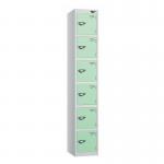 6 Tier - Steel Locker Flat Top - Pearl Silverbodymint Green Door - Cam Lock - H 1800 X W 300 X D 300 436919