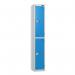 2 Tier - Steel Locker Flat Top - Pearlsilver Bodycobalt Door - Combi Lock - H 1800 X W 300 X D 450 437036