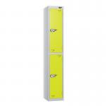2 Tier - Steel Locker Flat Top - Pearl Silverbodylime Green Door - Combi Lock H 1800 X W 300 X D 450 437045