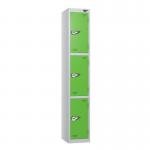 3 Tier - Steel Locker Flat Top - Pearlsilver Bodygreen Door - Combi Lock - H 1800 X W 300 X D 450 437051