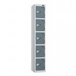 5 Tier - Steel Locker Flat Top - Pearl Silverbodyslate Grey Door - Combi Lock H 1800 X W 300 X D 450 437072