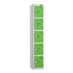 5 Tier - Steel Locker Flat Top - Pearlsilver Bodygreen Door - Combi Lock - H 1800 X W 300 X D 450 437077