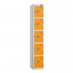 5 Tier - Steel Locker Flat Top - Pearlsilver Bodyorange Door - Combi Lock - H 1800 X W 300 X D 450 437078