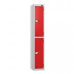 2 Tier - Steel Locker Flat Top - Pearlsilver Bodyred Door - Combi Lock - H 1800 X W 300 X D 300 437232
