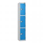 3 Tier - Steel Locker Flat Top - Pearlsilver Bodycobalt Door - Combi Lock - H 1800 X W 300 X D 300 437244