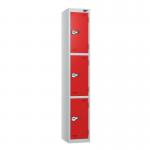 3 Tier - Steel Locker Flat Top - Pearlsilver Bodyred Door - Combi Lock - H 1800 X W 300 X D 300 437245