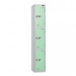 3 Tier - Steel Locker Flat Top - Pearl Silverbodymint Green Door - Combi Lock H 1800 X W 300 X D 300 437252