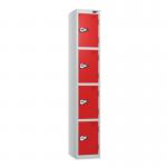 4 Tier - Steel Locker Flat Top - Pearlsilver Bodyred Door - Combi Lock - H 1800 X W 300 X D 300 437258
