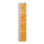 4 Tier - Steel Locker Flat Top - Pearlsilver Bodyorange Door - Combi Lock - H 1800 X W 300 X D 300 437260
