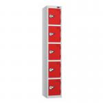 5 Tier - Steel Locker Flat Top - Pearlsilver Bodyred Door - Combi Lock - H 1800 X W 300 X D 300 437271