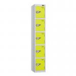 5 Tier - Steel Locker Flat Top - Pearl Silverbodylime Green Door - Combi Lock H 1800 X W 300 X D 300 437279