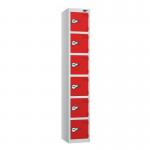 6 Tier - Steel Locker Flat Top - Pearlsilver Bodyred Door - Combi Lock - H 1800 X W 300 X D 300 437284
