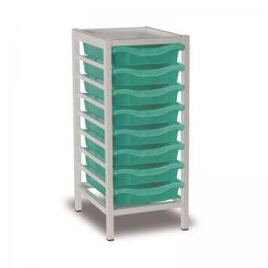 Single Column Static Storage Unit - White With 8 Single Aqua Trays