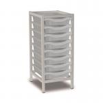Single Column Static Storageunit - White with 8 Single Translucent Trays 437554