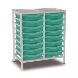 Double Column Static Storage Unit - White With 16 Single Aqua Trays