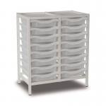 Double Column Static Storageunit - White with 16 Single Translucent Trays 437556