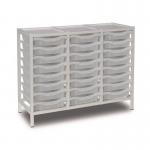 Triple Column Static Storageunit - White with 24 Single Translucent Trays 437562