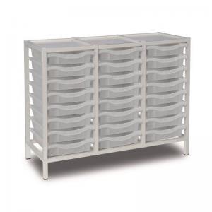 Triple Column Static Storage Unit - White With 24 Single Translucent