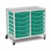 Double Column Storage Trolley- White with 12 Single Aqua Green Trays 437569