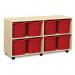 Quad Column Mobile Storage Unit- Beech Effect with 8 Quad Sized Red Trays 437627