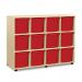 Quad Column Mobile Storage Unit- Beech Effect with 12 Quad Sized Red Trays 437632