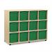 Quad Column Mobile Storage Unit- Beech Effect with 12 Quad Sized Green Trays 437633