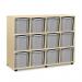 Quad Column Mobile Storage Unit -beech Effect with 12 Quad Sized Light Grey Trays 437634