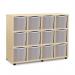 Quad Column Mobile Storage Unit -beech Effect with 12 Quad Sized Translucent Trays 437635
